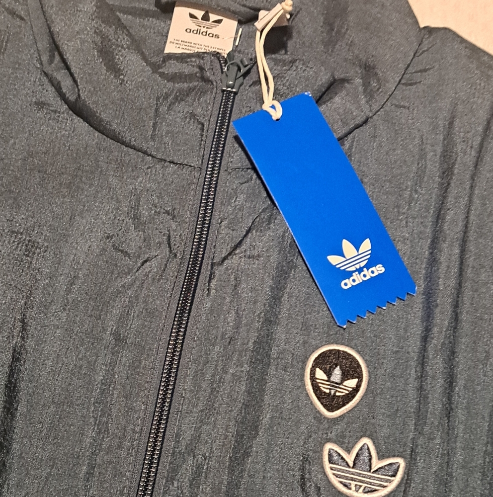 Adidas womans track coat,sz small runs large,adjustable waist,NEW,denim blue